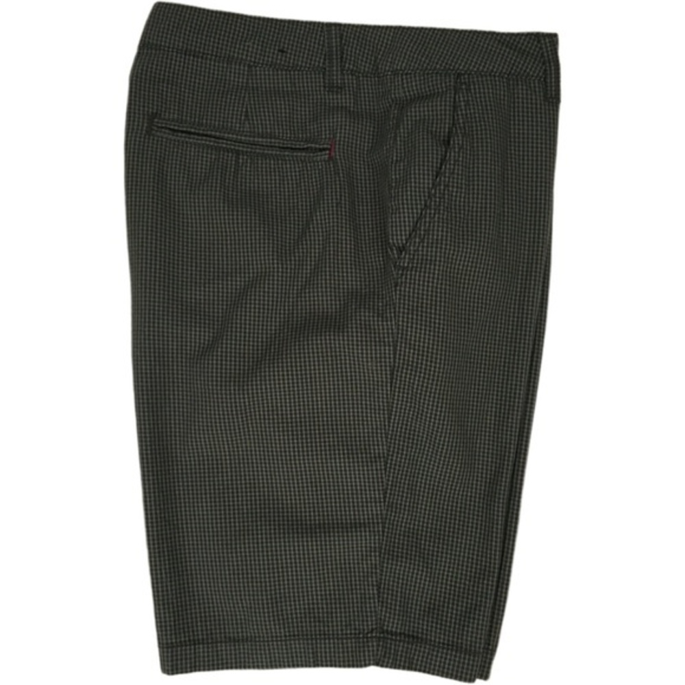 Adam Levine Mens Shorts Tiny Plaid Green Flat Front 34 Bermuda Welt Back Pockets - Picture 2 of 14